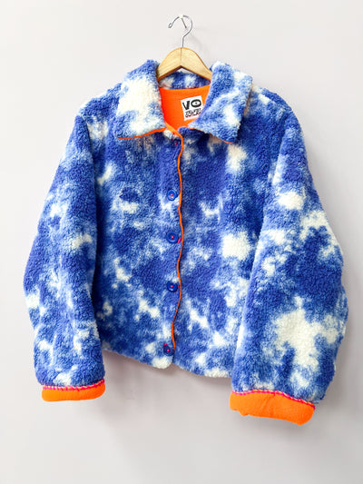 Blue & Neon Orange Sherpa Fuzzy Coat 1X/2X