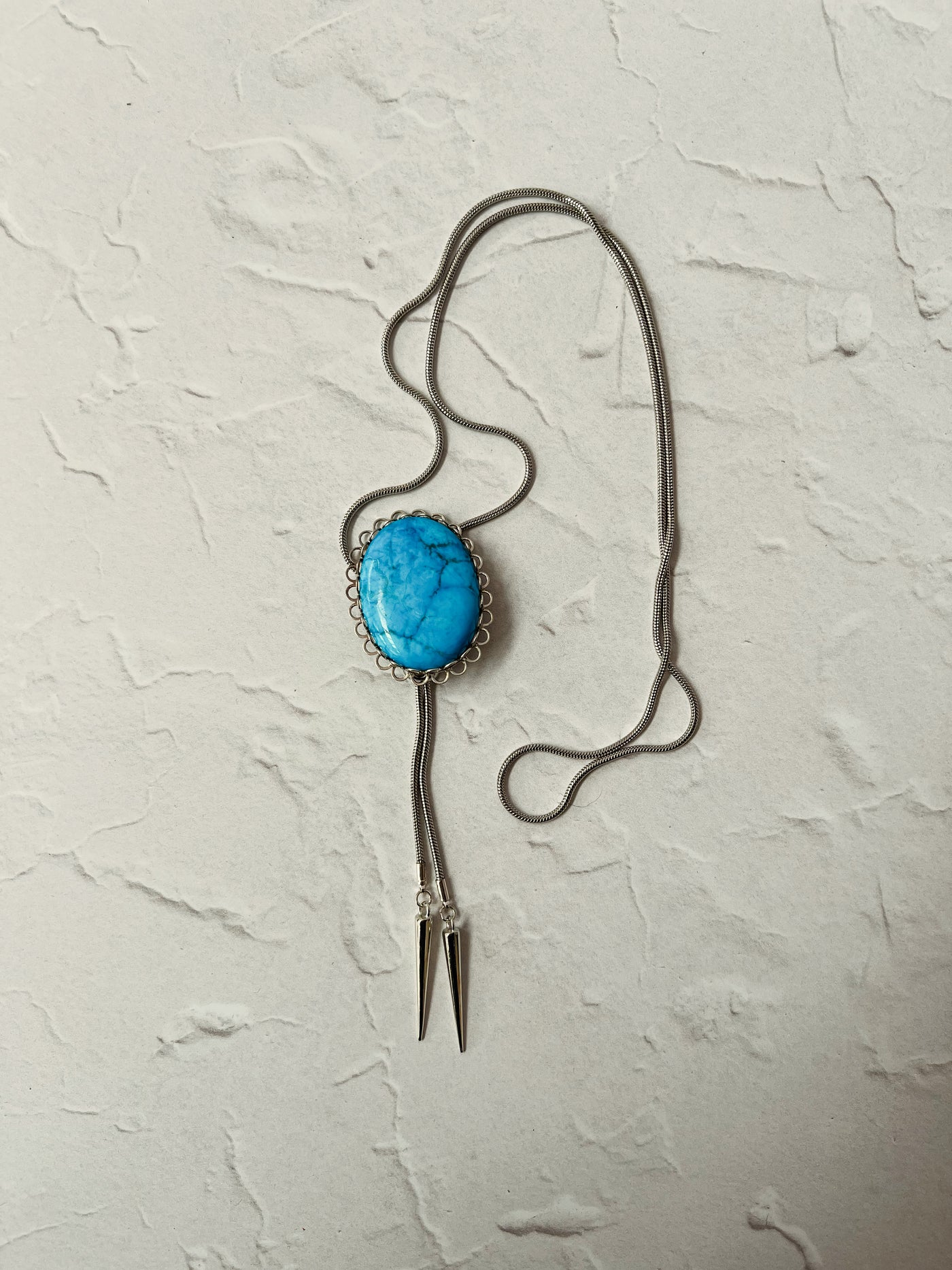 Turquoise Color Large Silver Western Bolo Tie