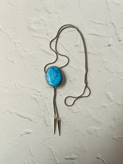 Turquoise Color Large Silver Western Bolo Tie