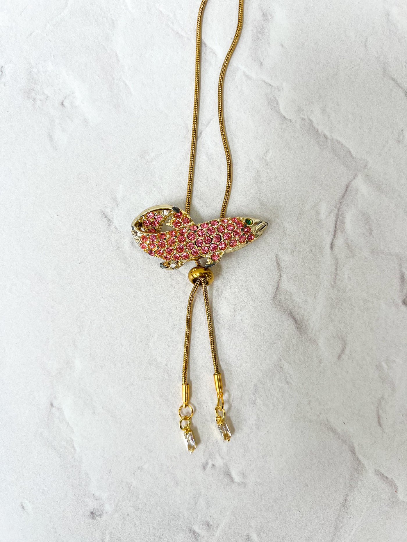 Pink Rhinestone Fish Bolo Tie