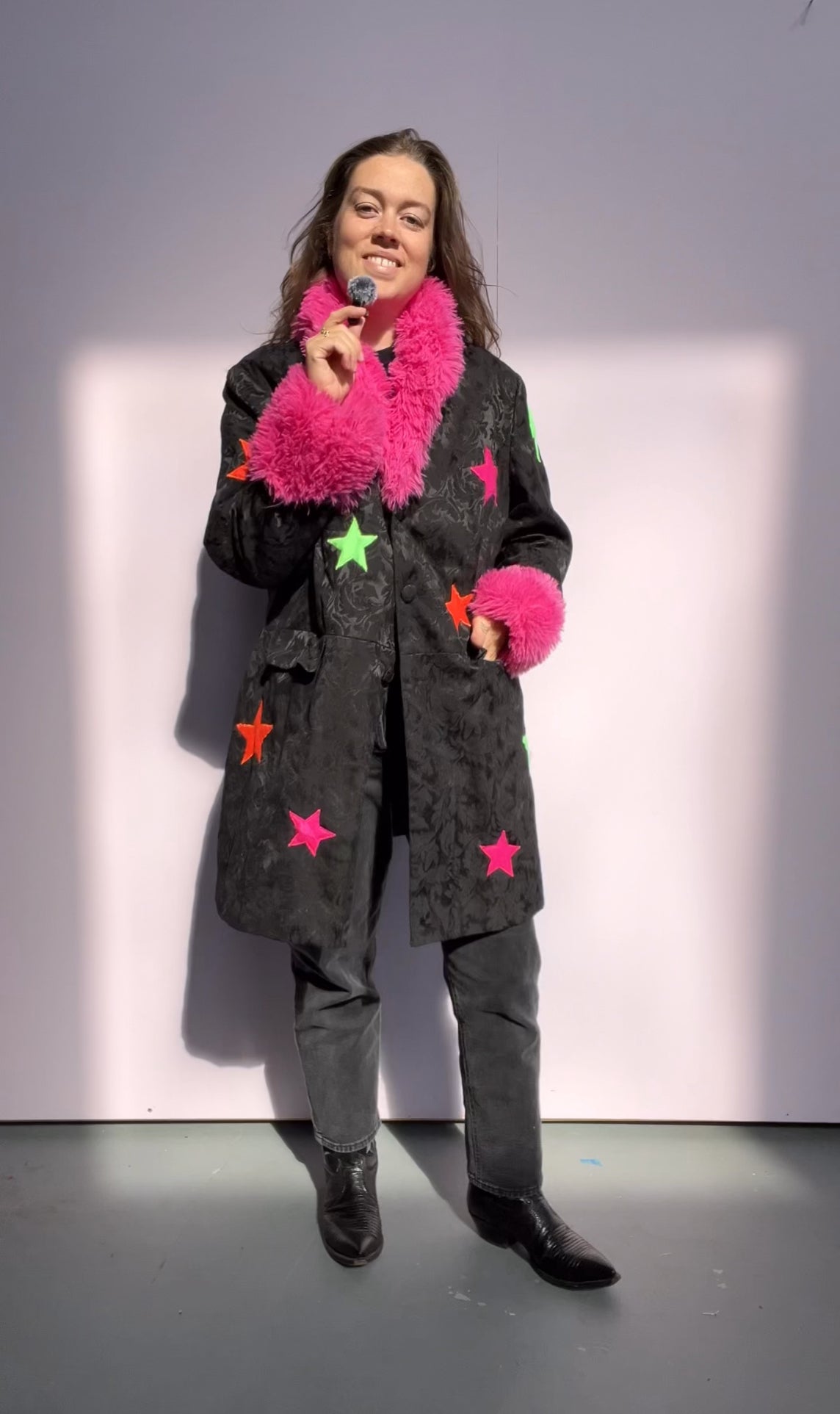 Pink Faux Fur Collar Star Jacket - 1X