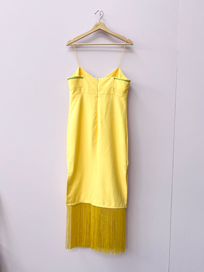 Butter Yellow Radish Midi Fringe Dress