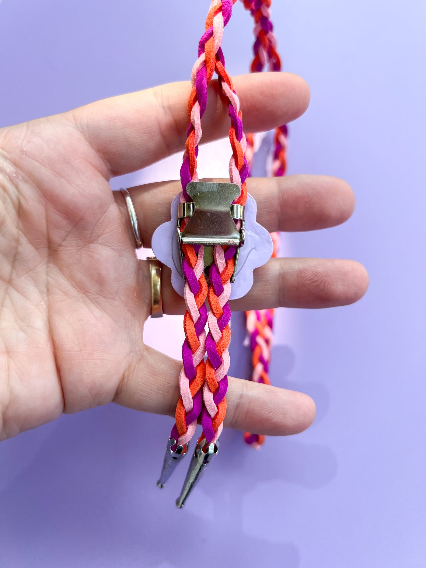 Purple Flower Hand Braided Bolo Tie