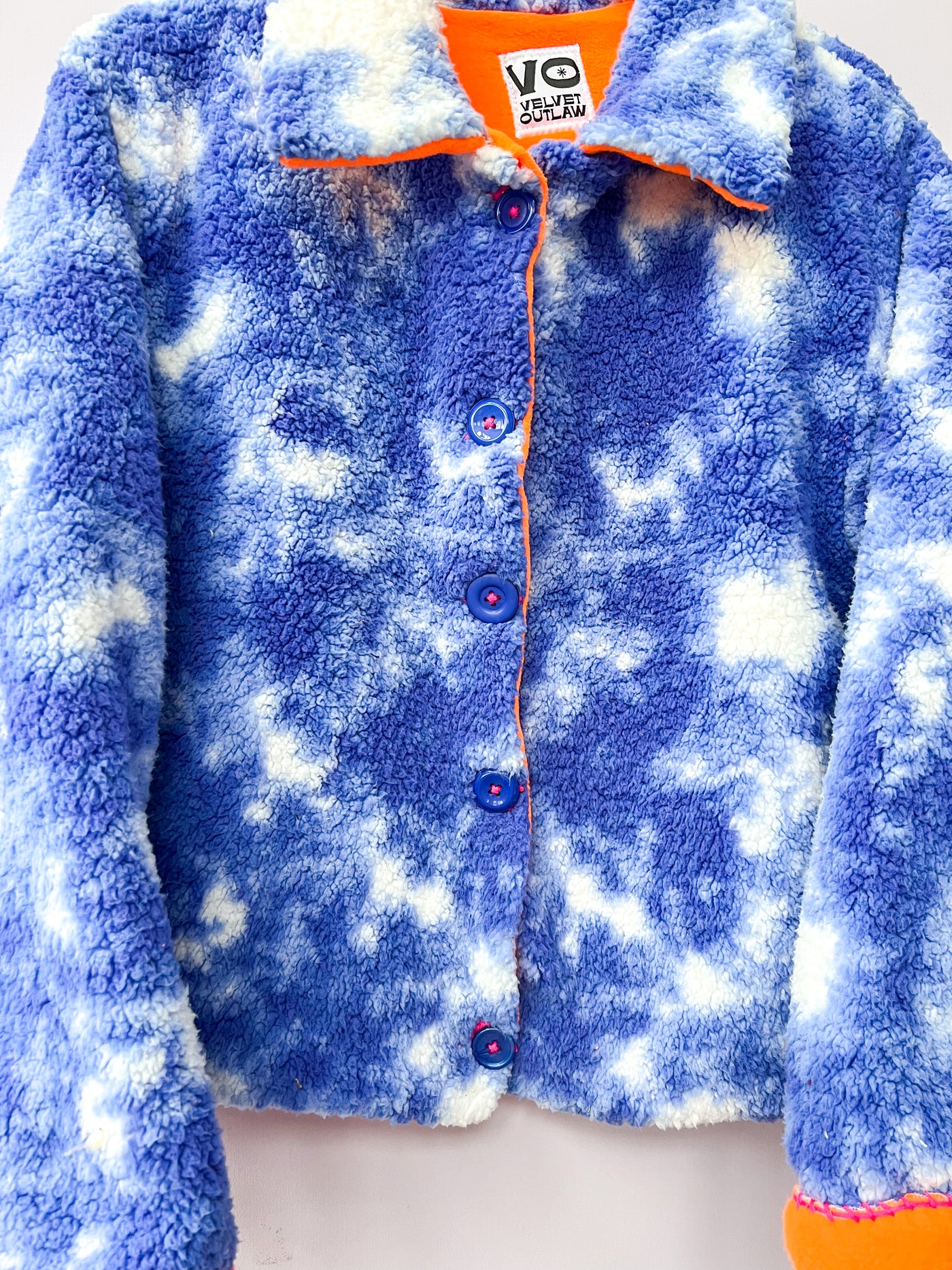 Blue & Neon Orange Sherpa Fuzzy Coat 1X/2X