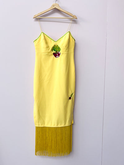 Butter Yellow Radish Midi Fringe Dress