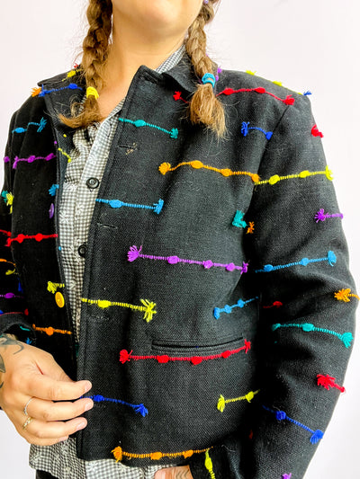 Black Rainbow Woven Jacket Blazer L