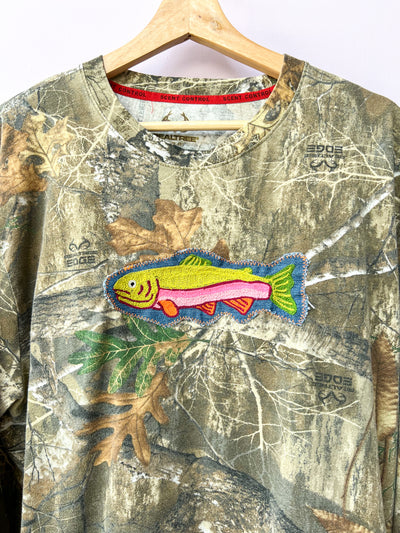 Camo Trout Chain Stitch Long Sleeve Tee XL