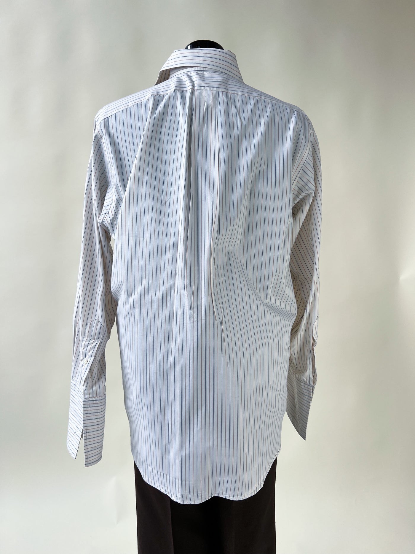 Cowboy Horse Patch Chain Stitch French Cuff Shirt - Blue & Gold Stripe
