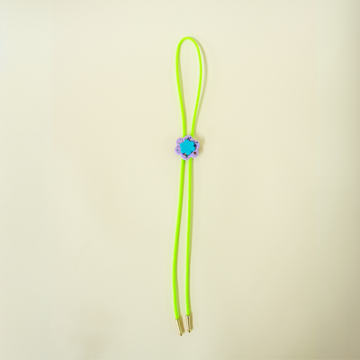 Flower on Green Cord Bolo Tie