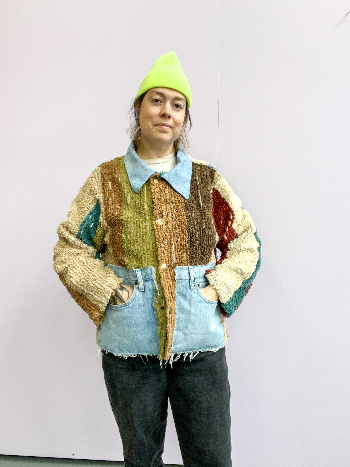 Chenille Earth Tone Upcycled Shirt-Jacket Big Pockets - Large