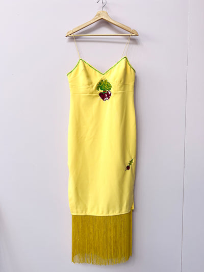 Butter Yellow Radish Midi Fringe Dress