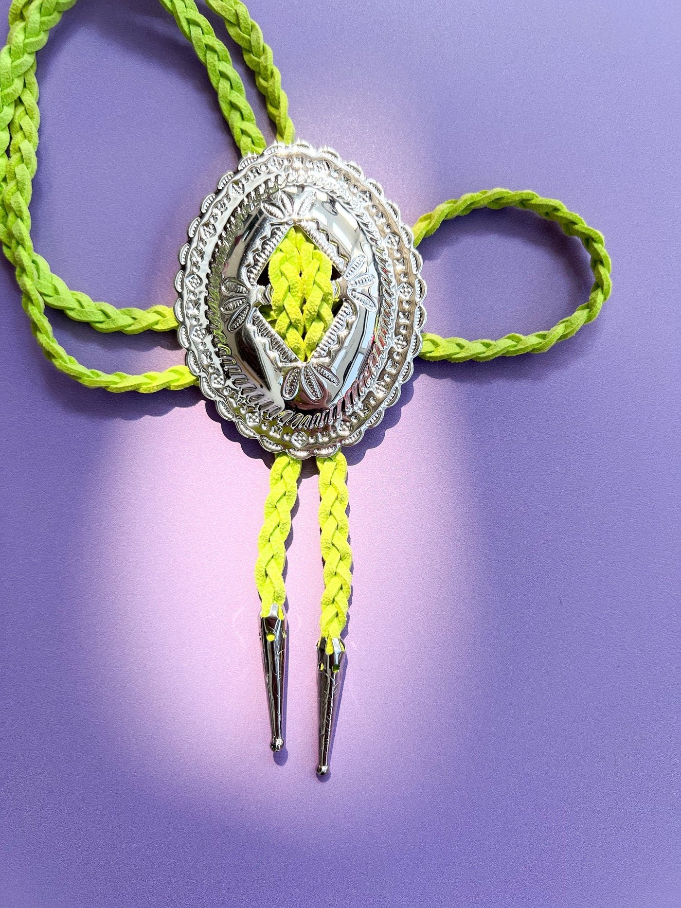 Concho Lime Hand Braided Bolo Tie