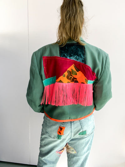 Abstract Maximalist Fringe Blazer - Large