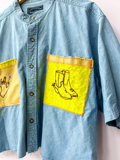 Western Cropped Upcycled Button Up Shirt 2X