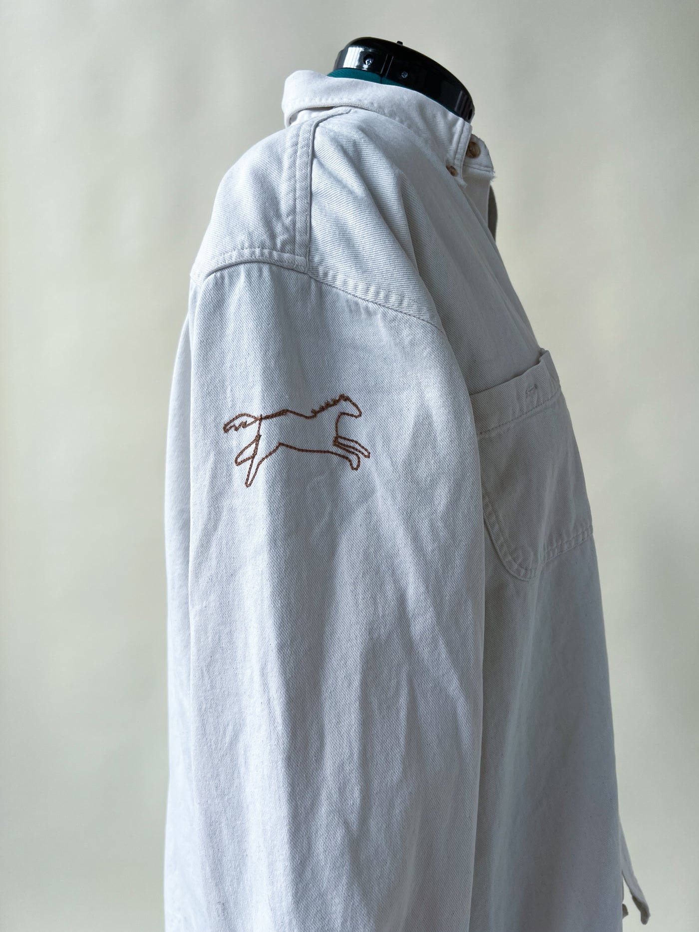 Wild Horse Chain Stitch White Denim Shirt
