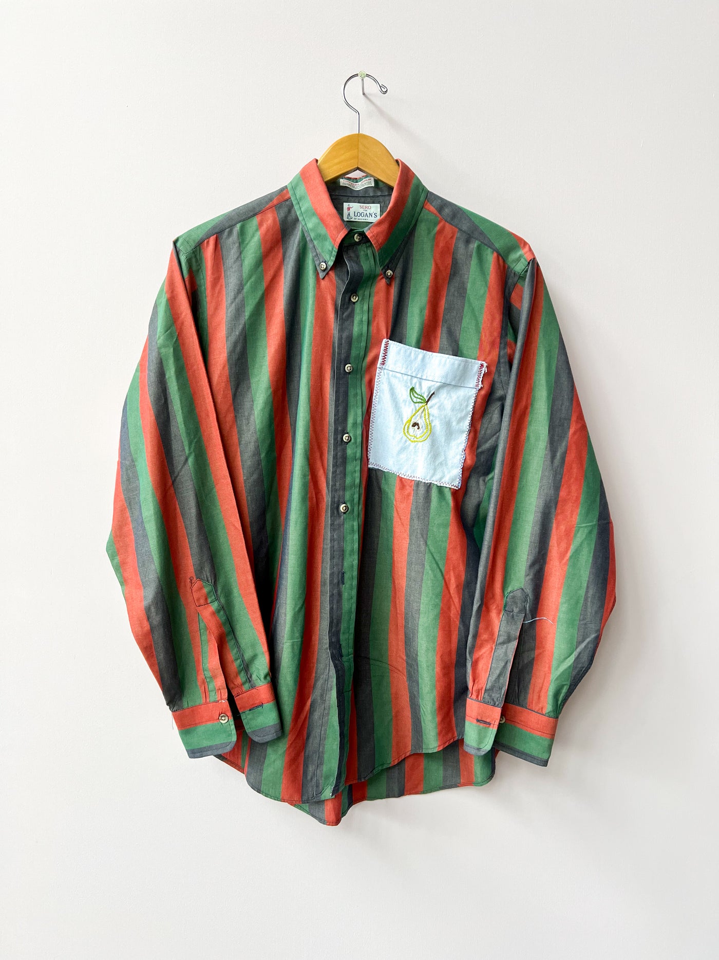 Pear Striped Upcycled Button Up Shirt L