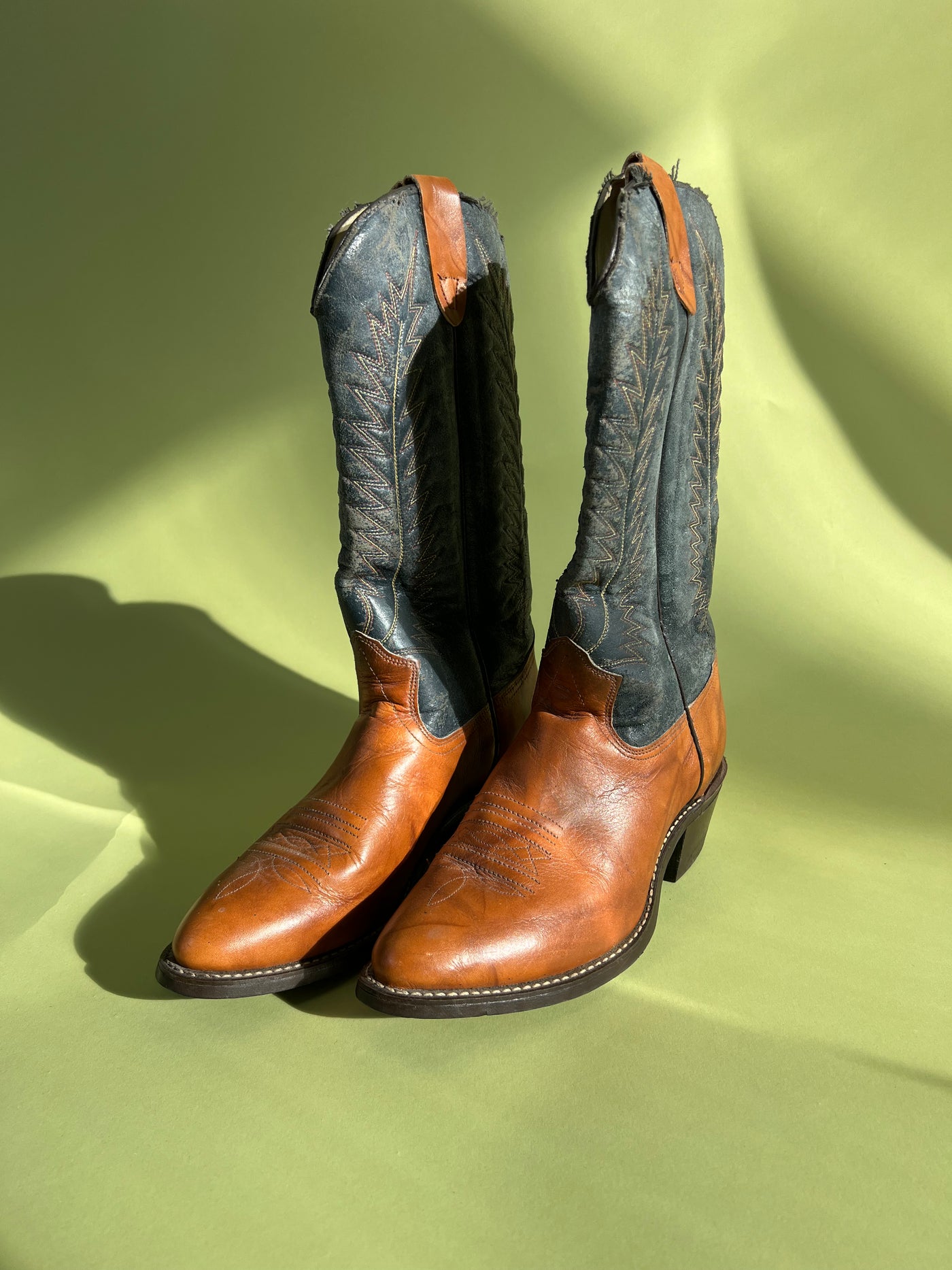 Tan Cowboy Boot Blue Suede