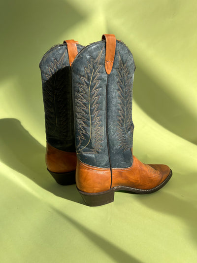 Tan Cowboy Boot Blue Suede