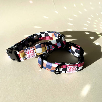 Rainbow Retro Checker Dog Collar