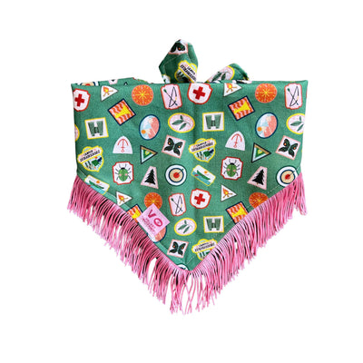 Camp Badges with Pink Fringe Dog Bandana