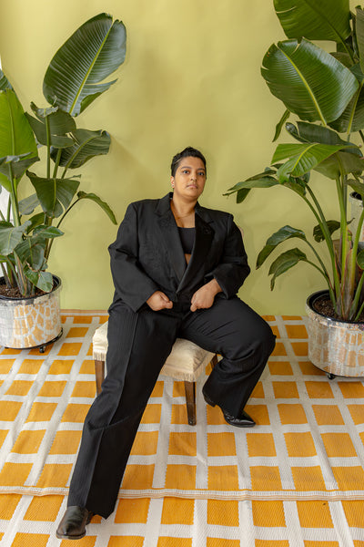 Plus Size Black Pinstripe Tuxedo Traditional Tattoo Style Chain Stitch Full Suit