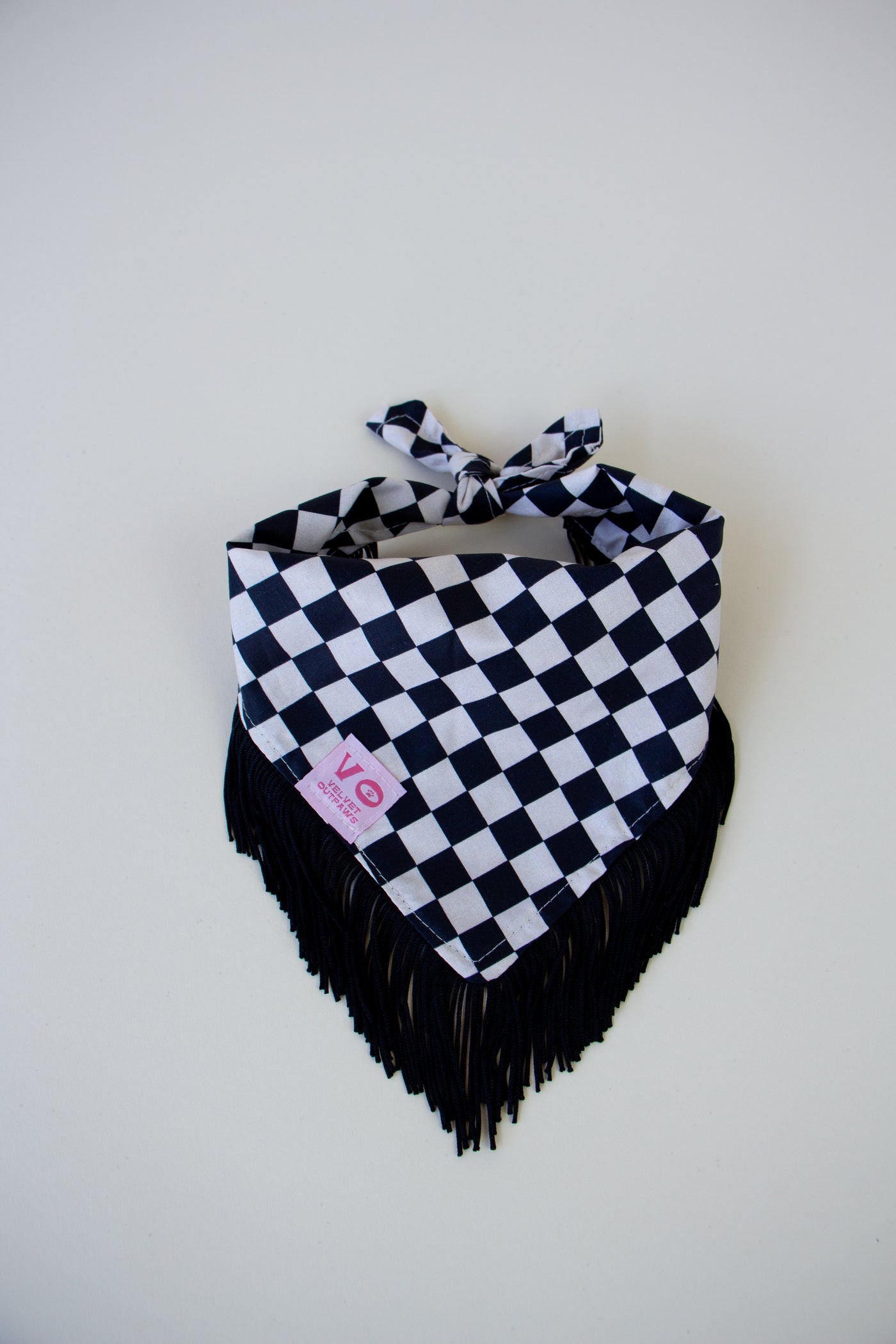 Black & White Checker with Black Fringe Dog Bandana