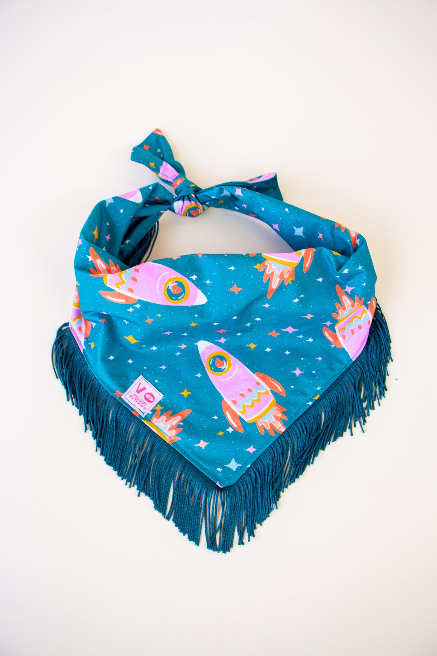 Space Cowboys with Teal Fringe Dog Bandana