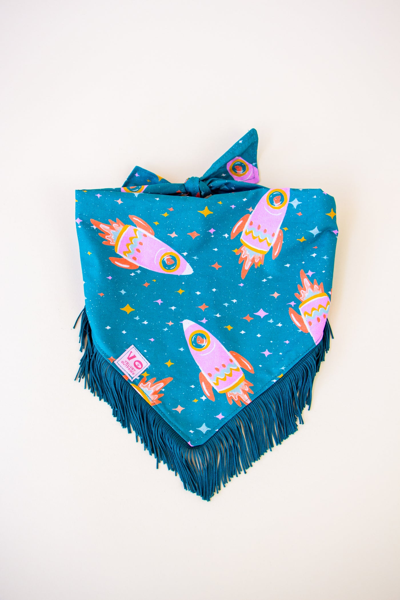 Space Cowboys with Teal Fringe Dog Bandana