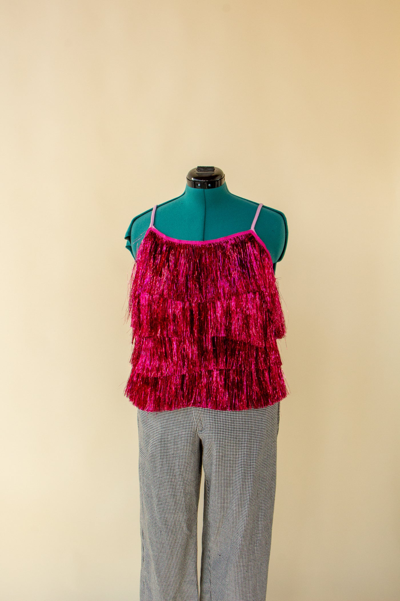 Tinsel Fringe Metallic Hot Pink Top S/M