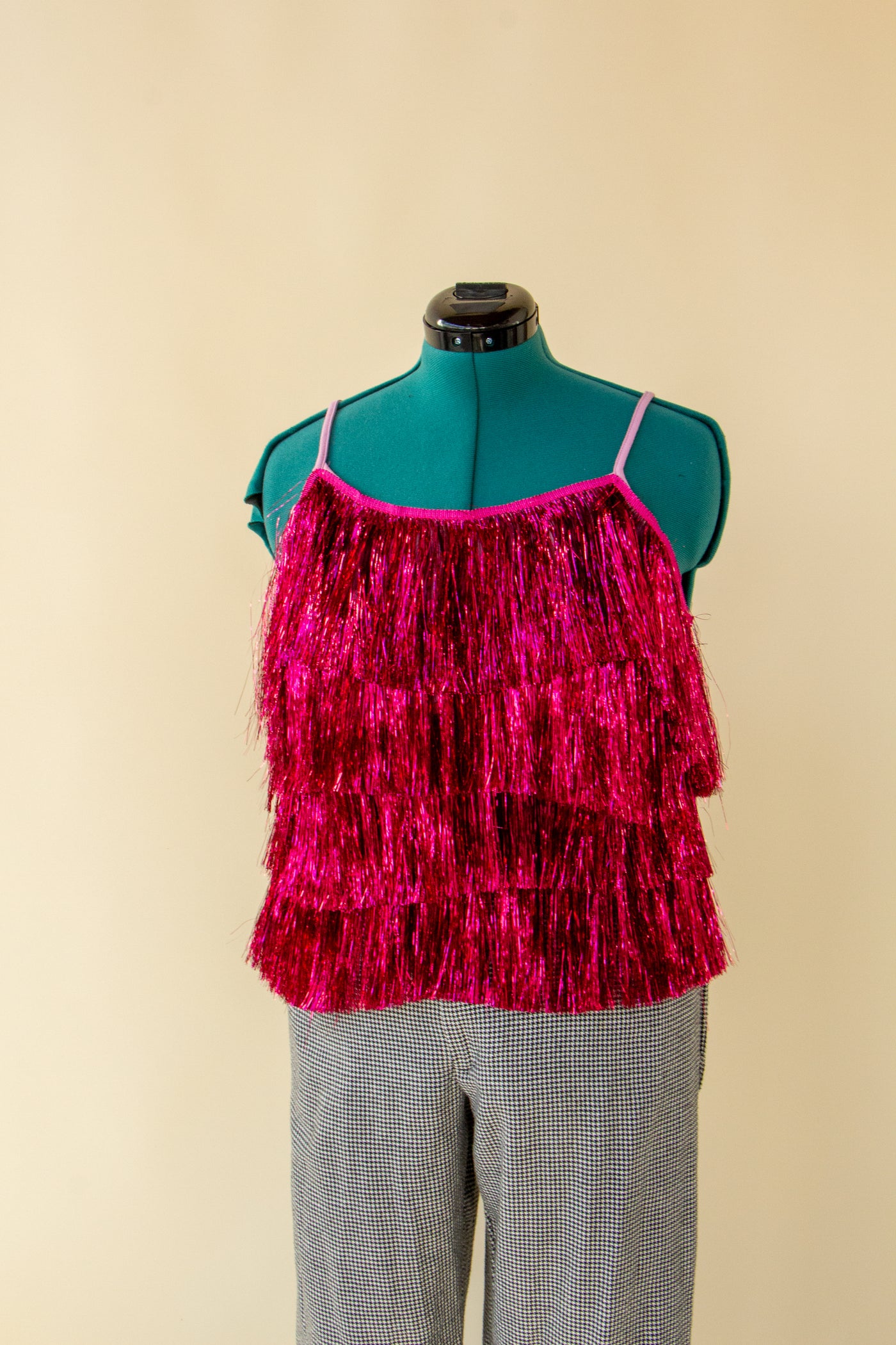 Tinsel Fringe Metallic Hot Pink Top S/M