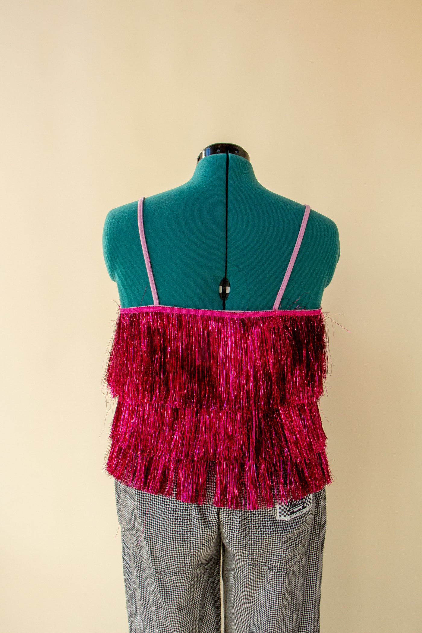 Tinsel Fringe Metallic Hot Pink Top S/M