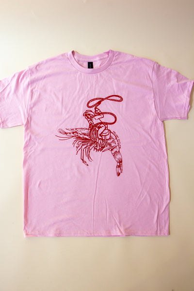 Pink Velvet Outlaw Shrimp Cowgirl T-shirt