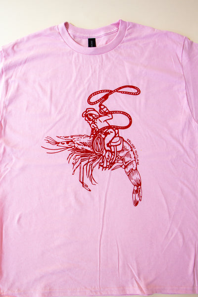 Pink Velvet Outlaw Shrimp Cowgirl T-shirt