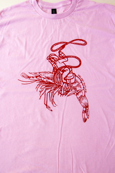 Pink Velvet Outlaw Shrimp Cowgirl T-shirt