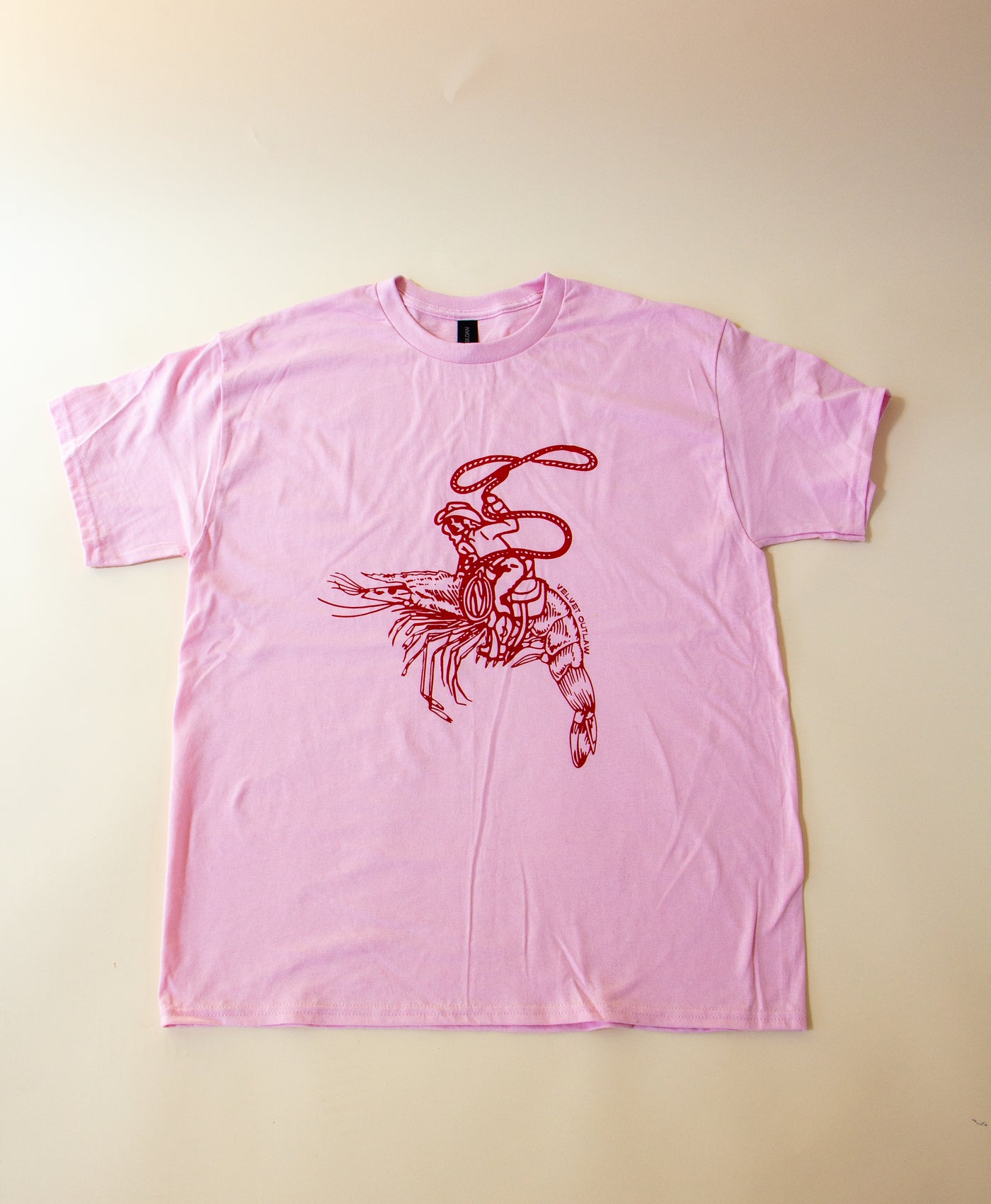 Pink Velvet Outlaw Shrimp Cowgirl T-shirt