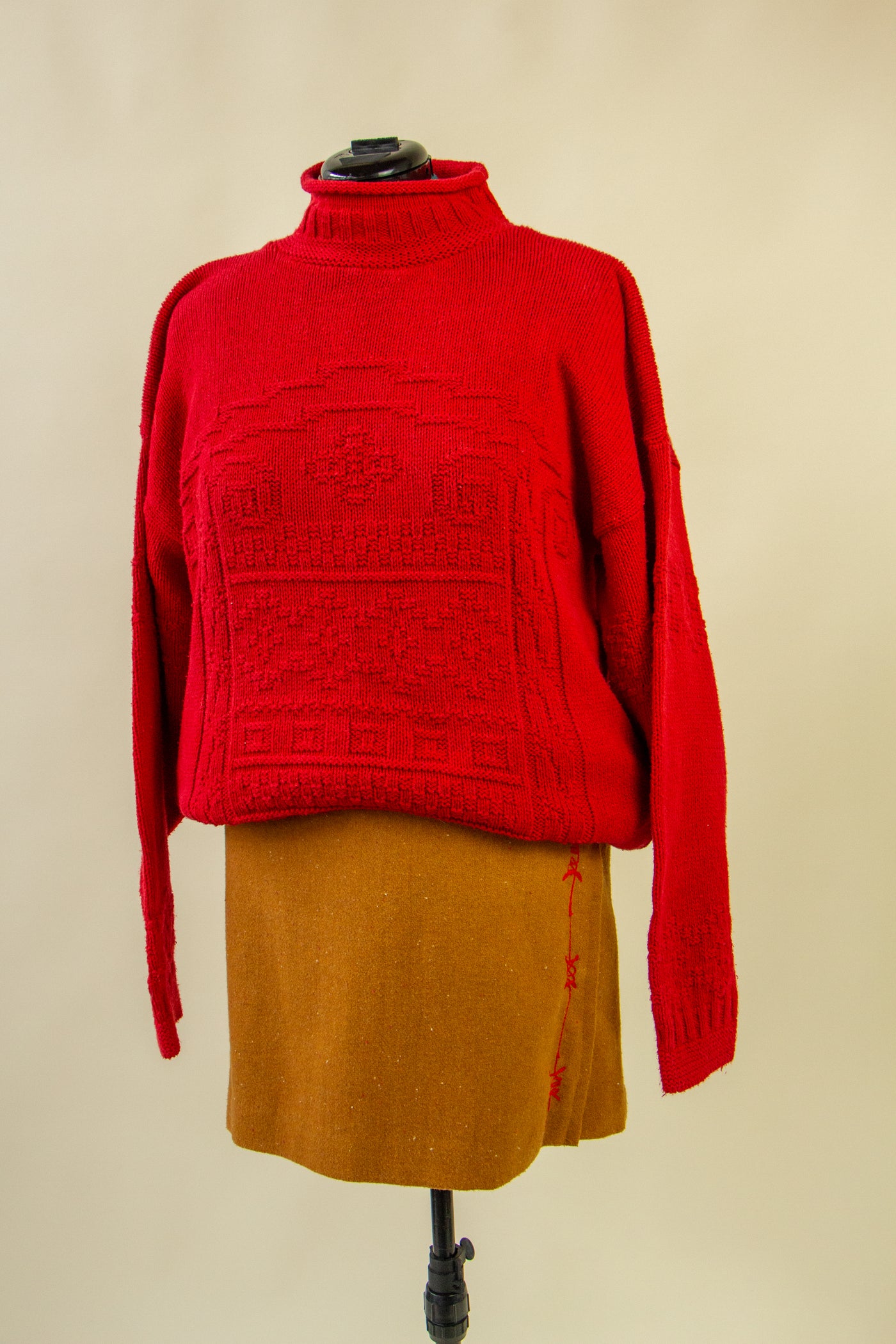 Red Cable Knit Long Sweater/Dress