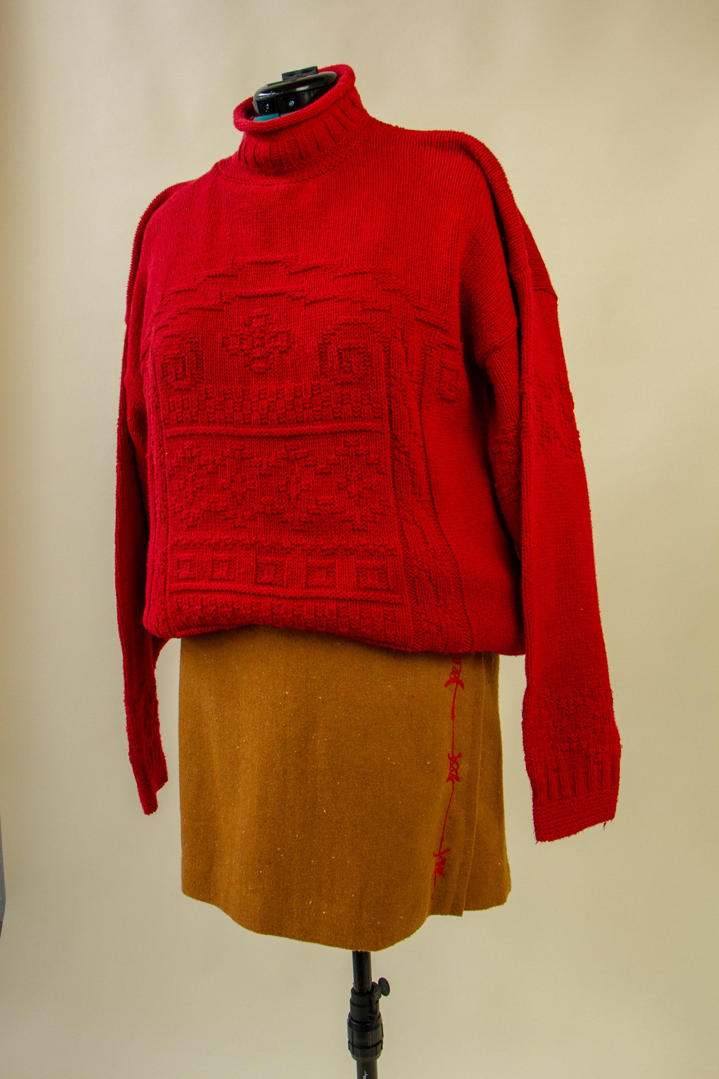 Red Cable Knit Long Sweater/Dress