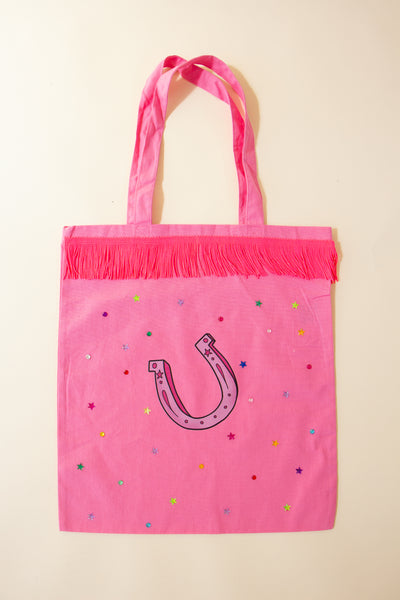 Pink Fringe Tote Bags