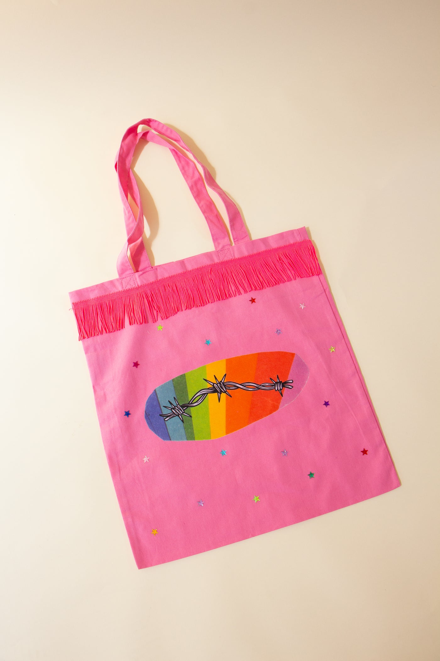 Pink Fringe Tote Bags