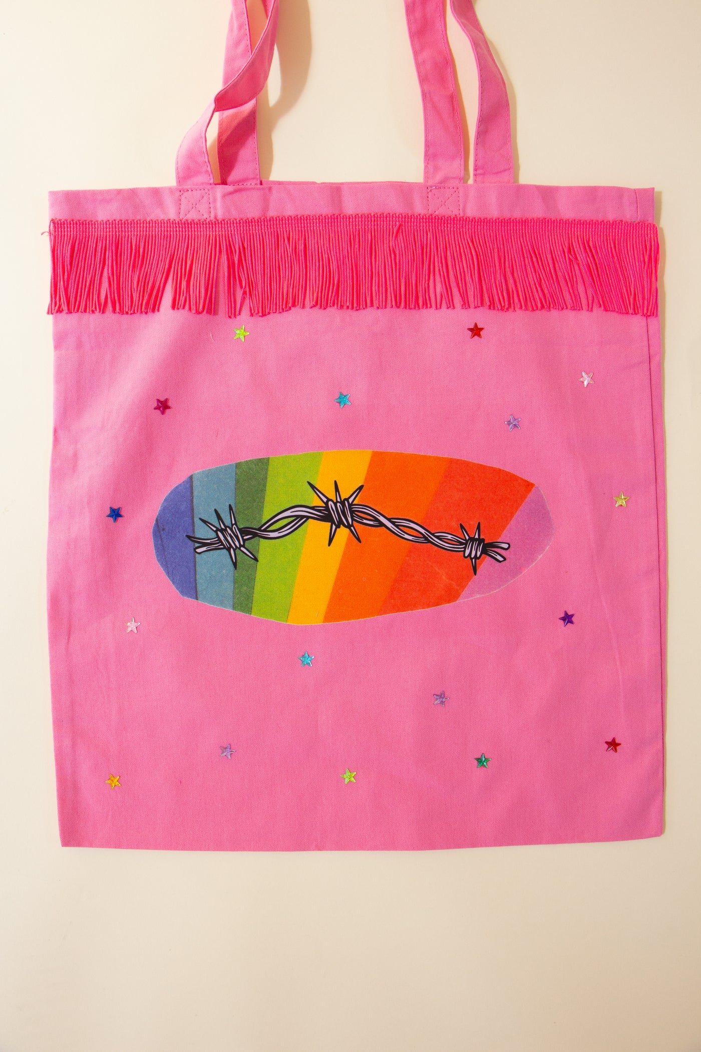 Pink Fringe Tote Bags