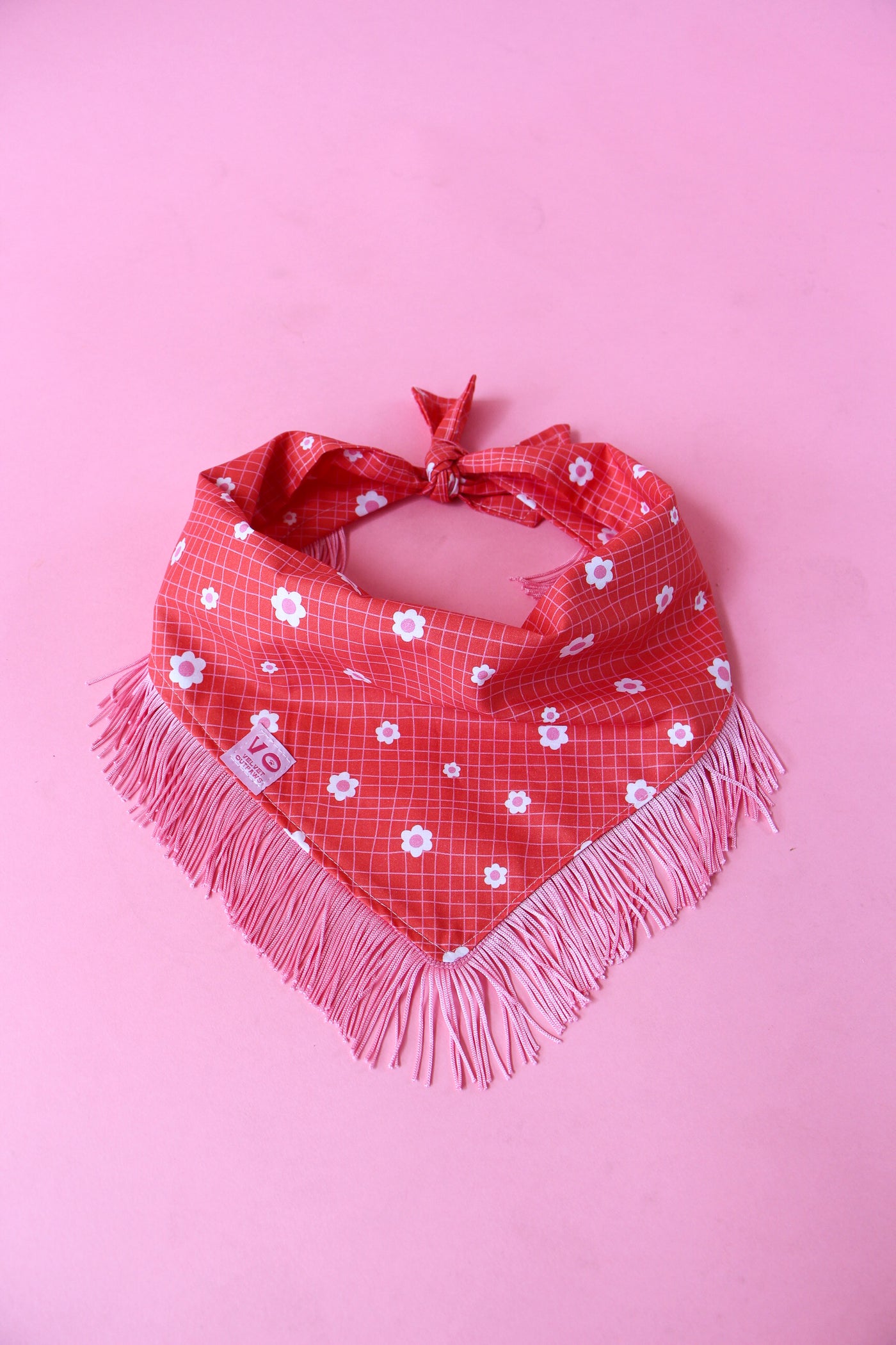 Groovy Floral with Pink Fringe Dog Bandana