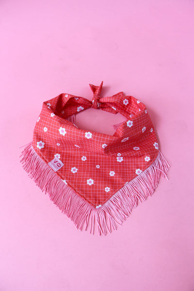 Groovy Floral with Pink Fringe Dog Bandana