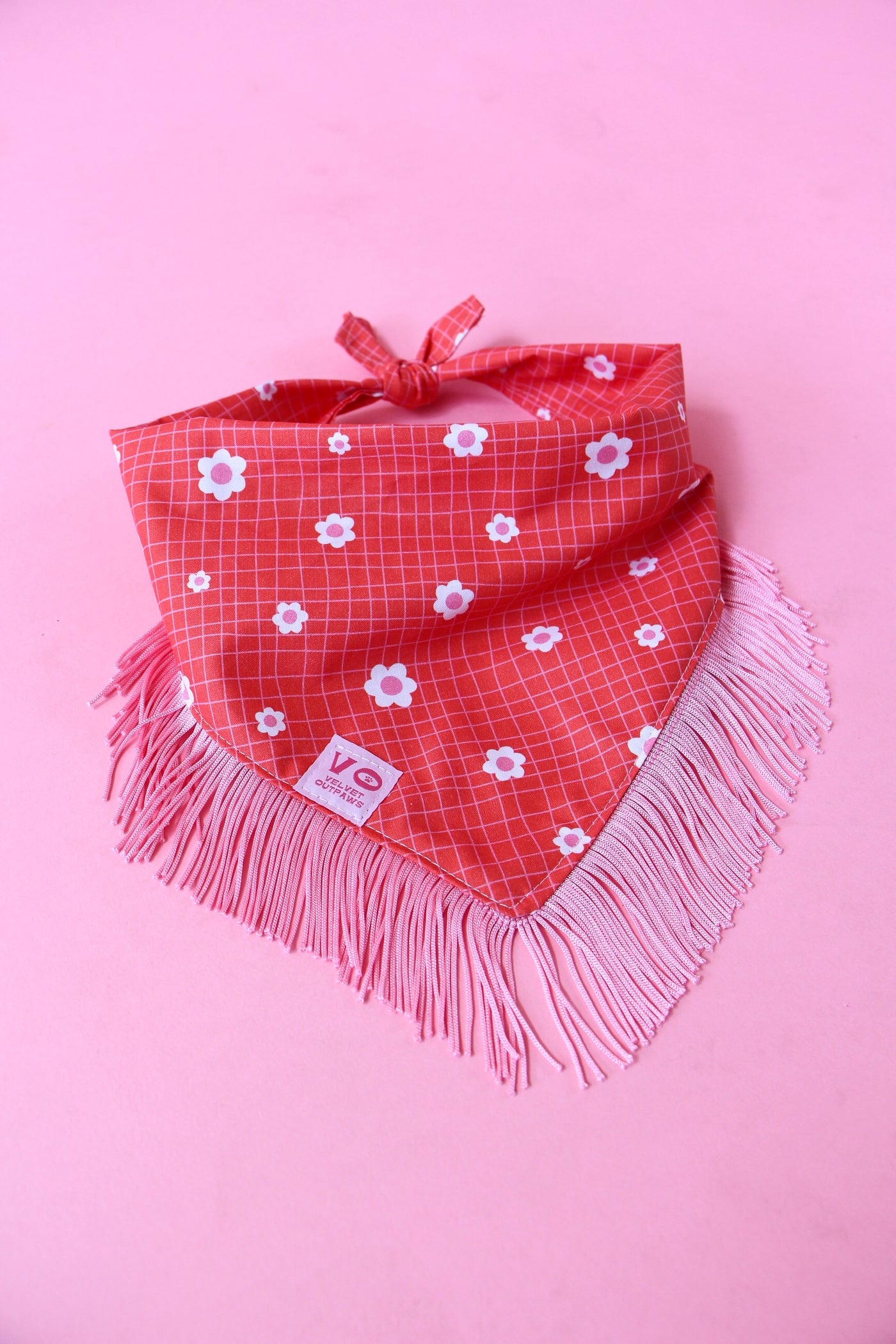 Groovy Floral with Pink Fringe Dog Bandana