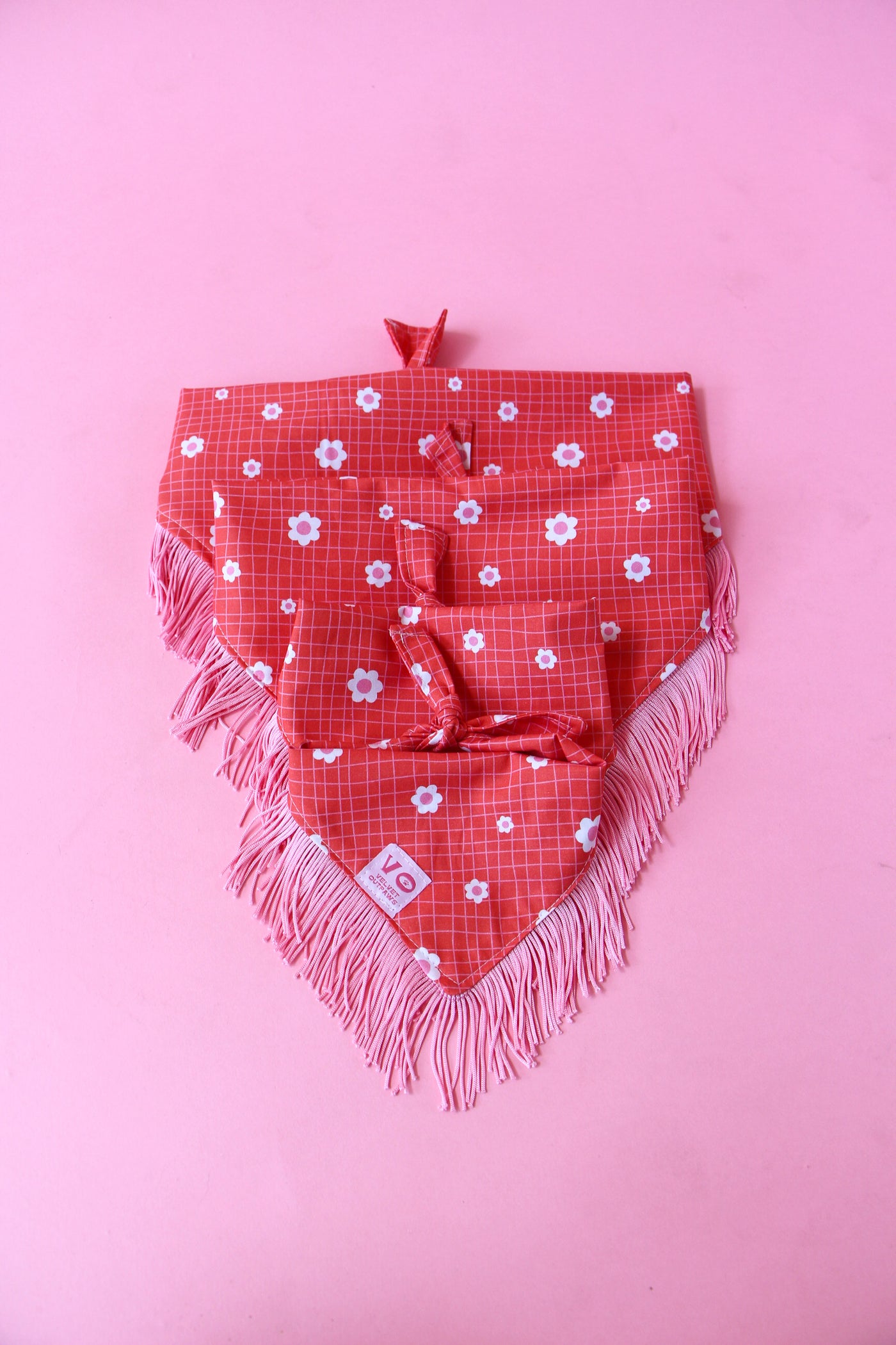 Groovy Floral with Pink Fringe Dog Bandana