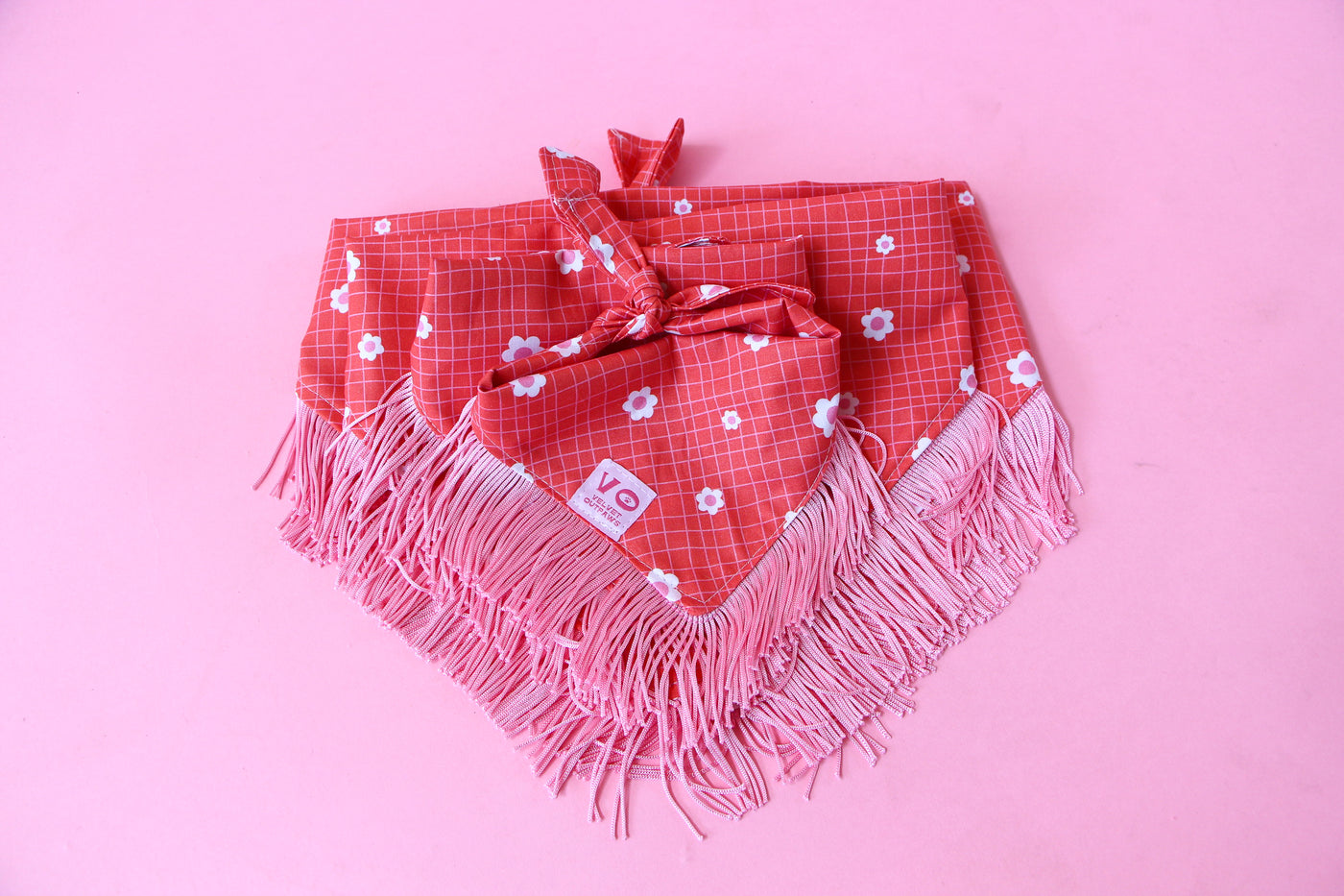 Groovy Floral with Pink Fringe Dog Bandana