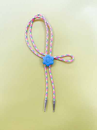 Rainbow Cord Blue Flower Bolo Tie