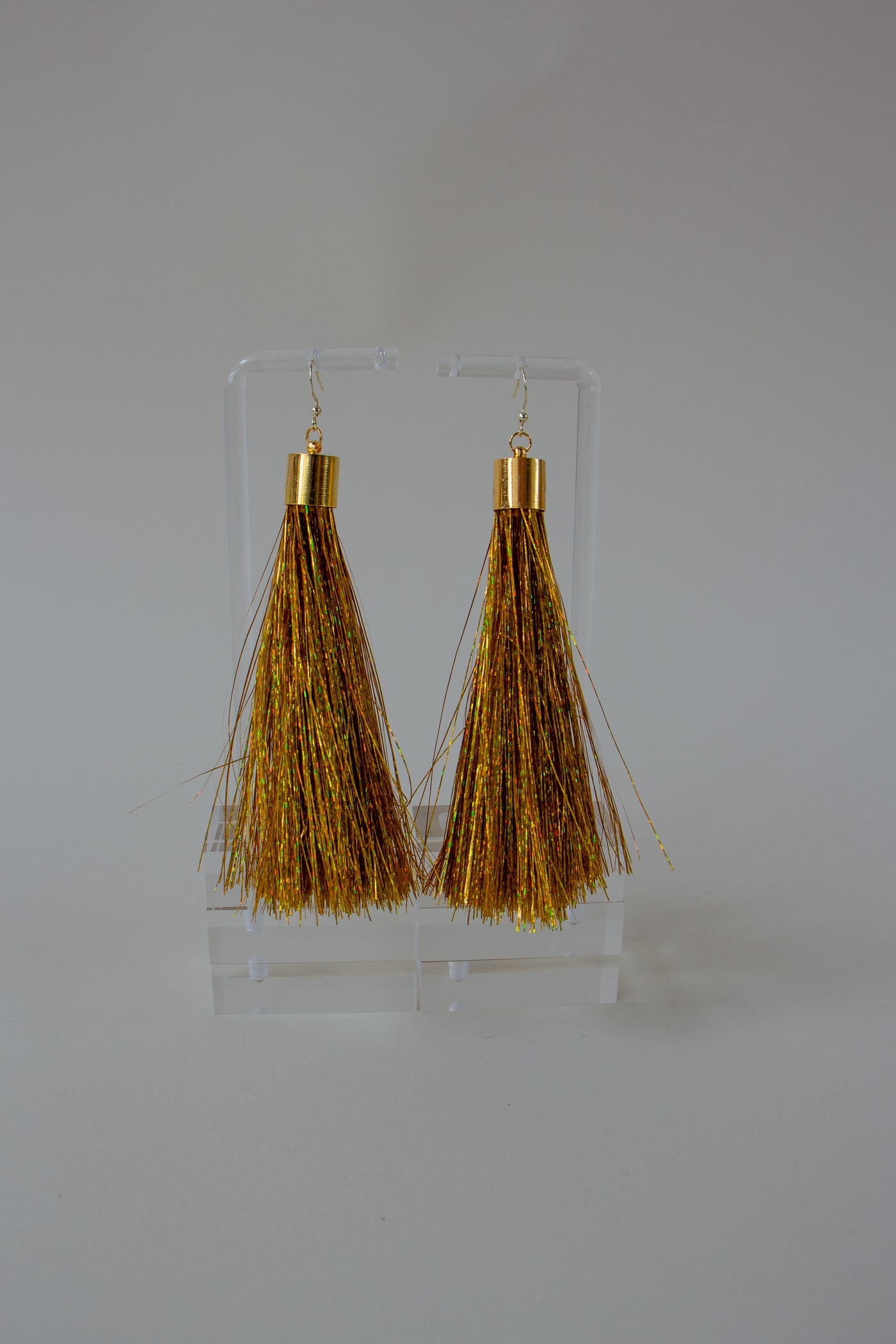 Gold Metallic Tinsel Tassel Earrings