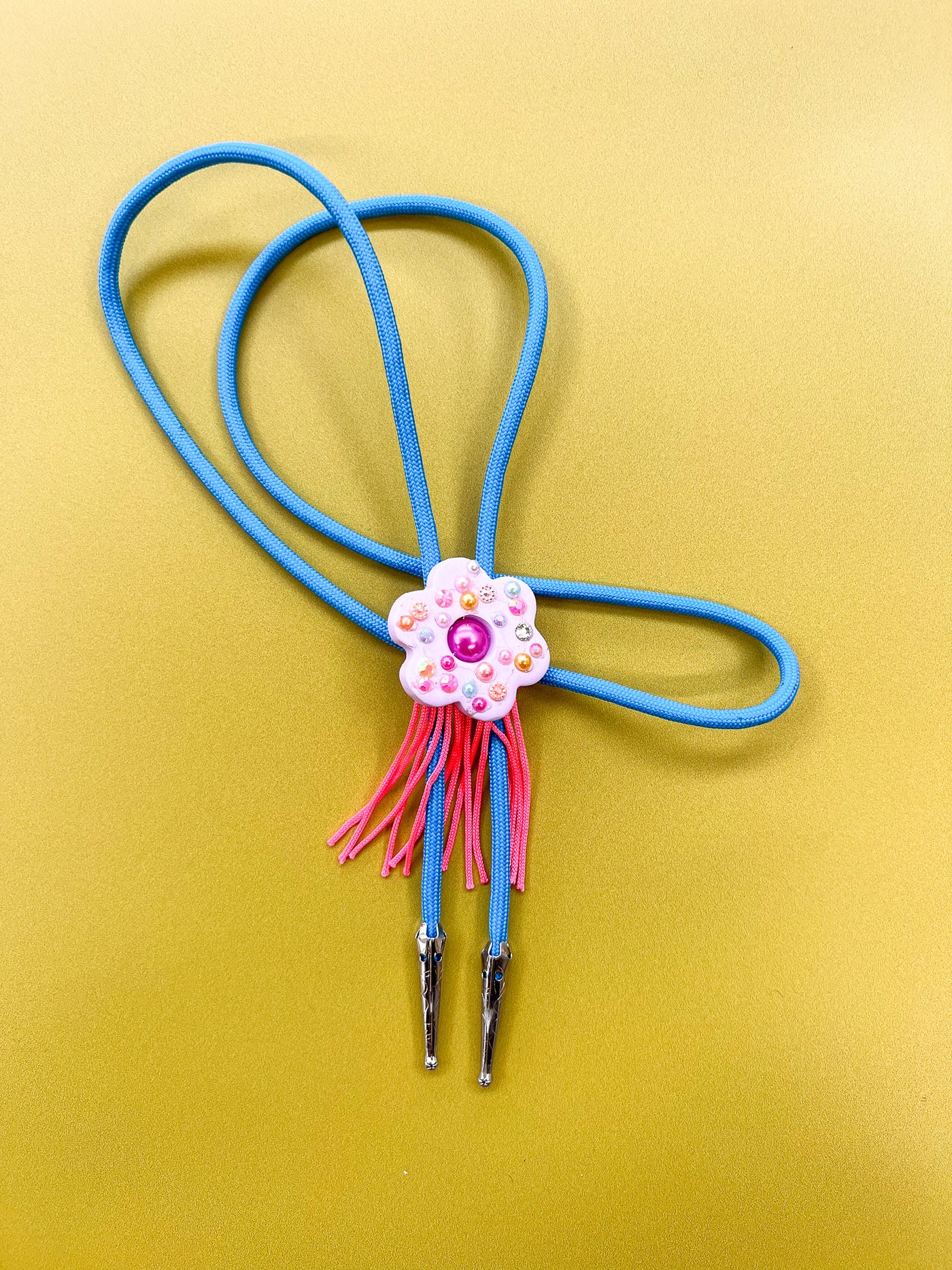 Fringe Flower Rhinestone Bolo Tie