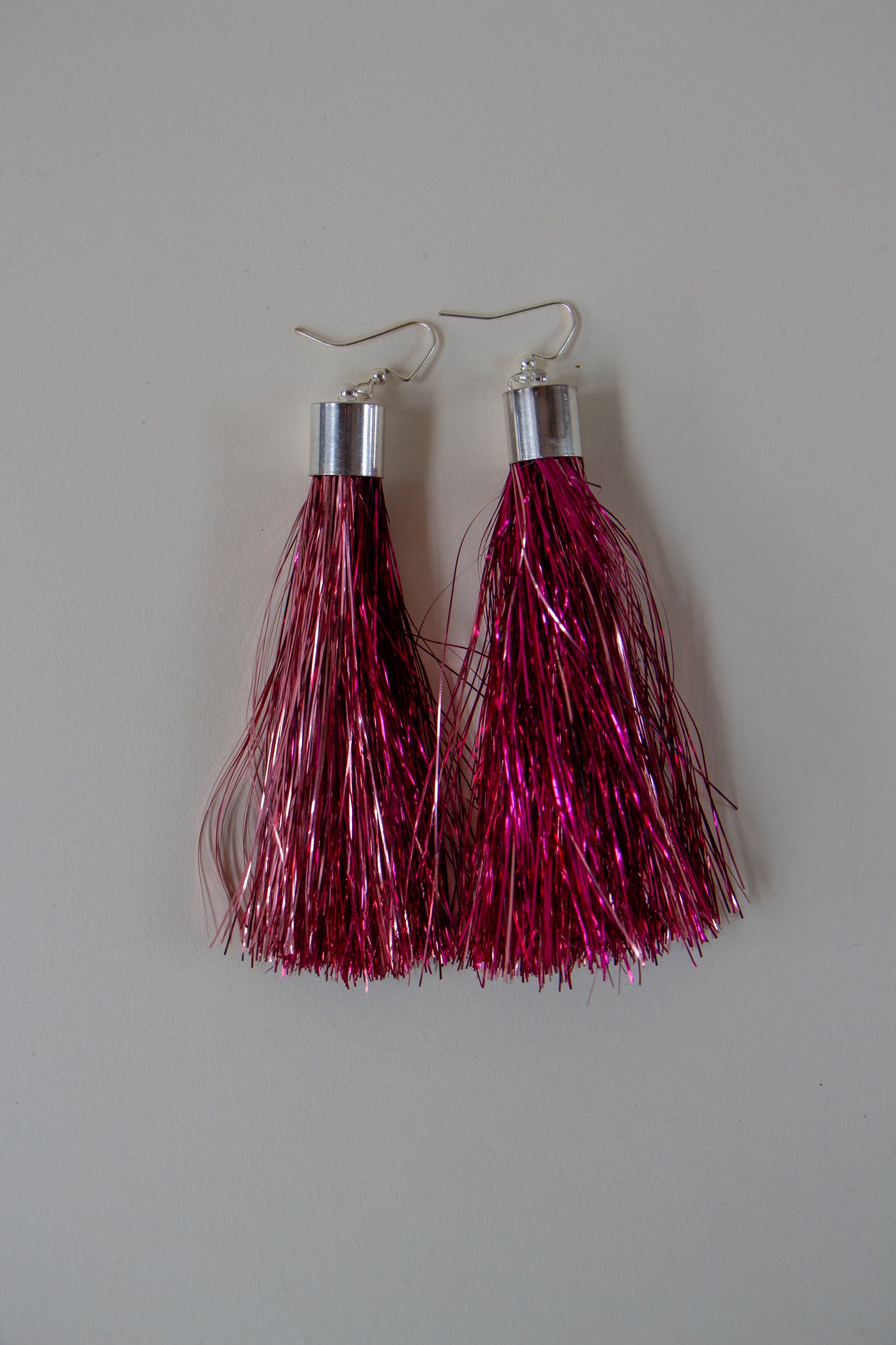 Pink Metallic Tinsel Tassel Earrings