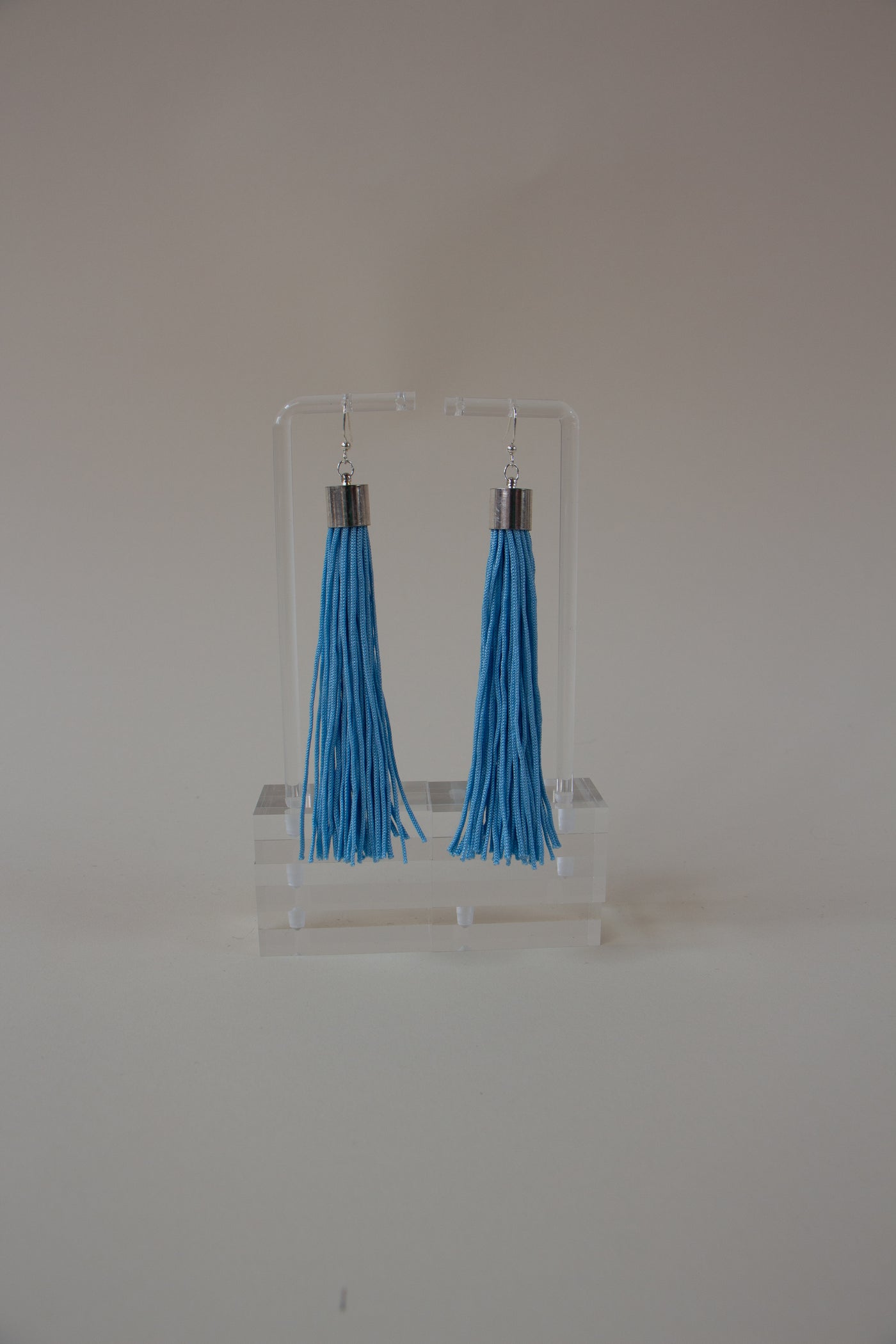 Light Blue Tassel Fringe Earrings